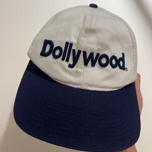 Dollywood Theme Park Snapback Hat White Navy Blue Embroidered Cotton Cap Vintage